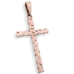Solid 18K Rose Gold Skinny Cross Nugget Mens Gold Cross Pendant, 3.6 grams, 2"