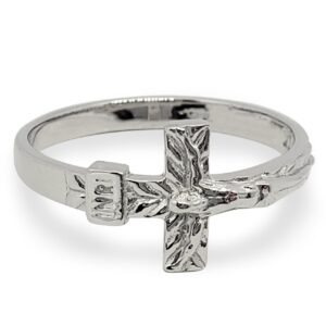 Solid 14K White Gold Crucifix Ring, INRI Jesus Cross Ring, Sizes 3 - 12