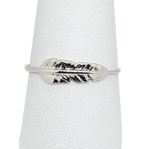 Solid 10K White Gold Feather Ring, Midi Ring, Gold Knuckle Ring