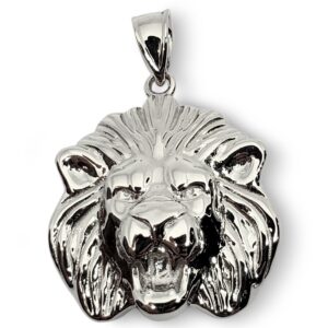 Solid 18K White Gold Mens Lion Pendant Gold Lion Medal, 19mm, 4.0 grams