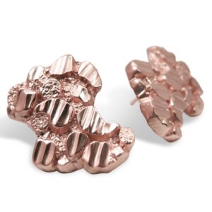 Solid 14K Rose Gold Thick Earrings Diamond Cut Mens Nugget Earrings