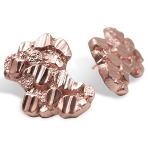 Solid 18K Rose Gold Thick Earrings Diamond Cut Mens Nugget Earrings