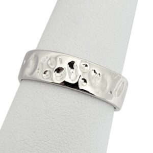 Solid 10K White Gold Hammered Band, Handmade 6mm Wedding Ring Deep Hammer Texture