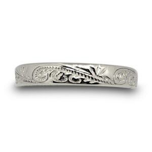 Solid 18K Women's White Gold Ring Engraved Hawaiian Scroll Ring 4mm Size 1 - 12
