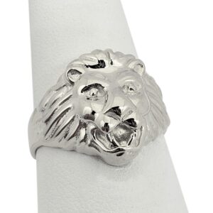 Solid 14K White Gold Mens Lion Ring, Classic Gold Lion Ring Size 5 - 15