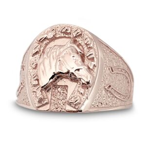 Solid 14K Rose Gold Large Nugget Mens Horseshoe Ring Size 5 - 15