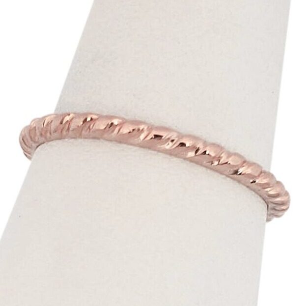 Solid 14K Women's Rose Gold Twist Ring Gold Stacking Ring Midi Size 1-12
