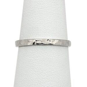 Solid 18K White Gold Hammered Ring, Gold Stackable Ring 2mm Sizes 1 - 12, Midi