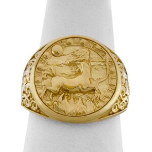 Real 18K Yellow Gold Sagittarius Ring, Zodiac Sign Mens Gold Coin Ring Astrology Jewelry