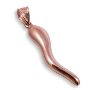 14K Rose Gold Italian Horn Pendant Cornicello Pendant with Flat Back 1"