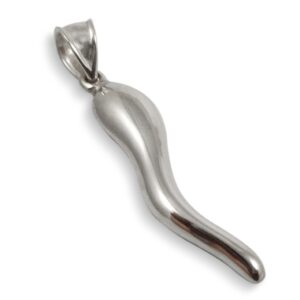 10K White Gold Italian Horn Pendant Cornicello Italian Horn with Flat Back 1"