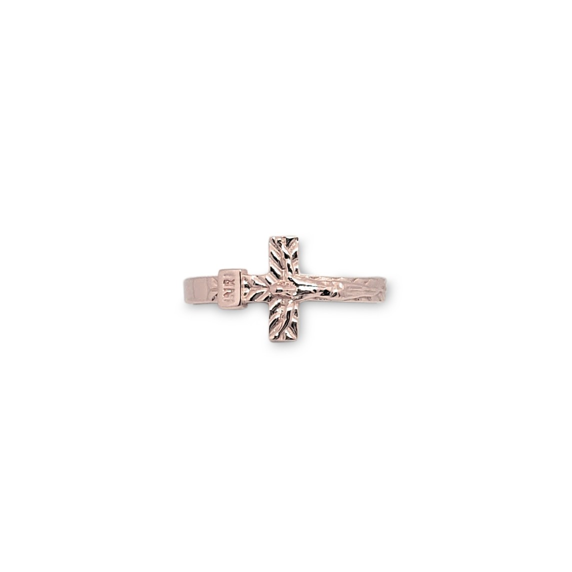 Solid 10K Rose Gold Cross Ring, Sizes 3 - 12, Crucifix, INRI