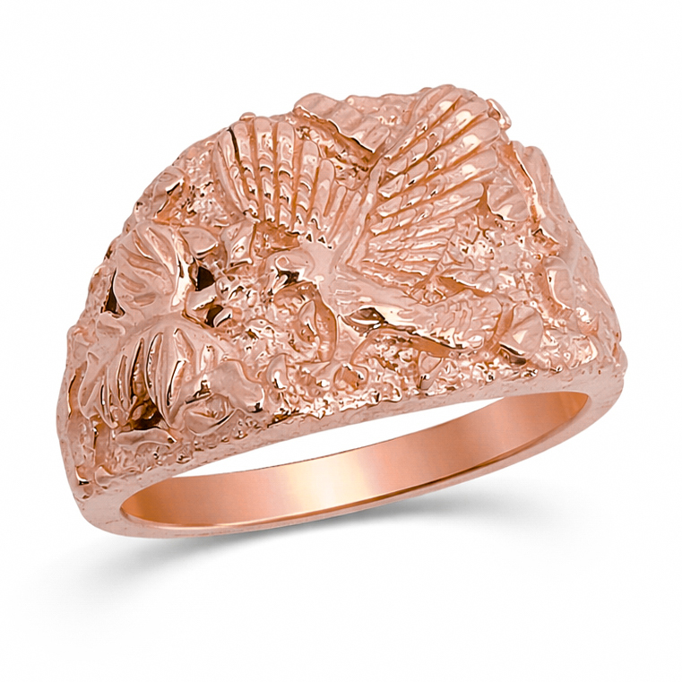 Solid 18K Rose Gold Eagle Ring, Gold American Eagle Nugget Ring, Size 5 - 15