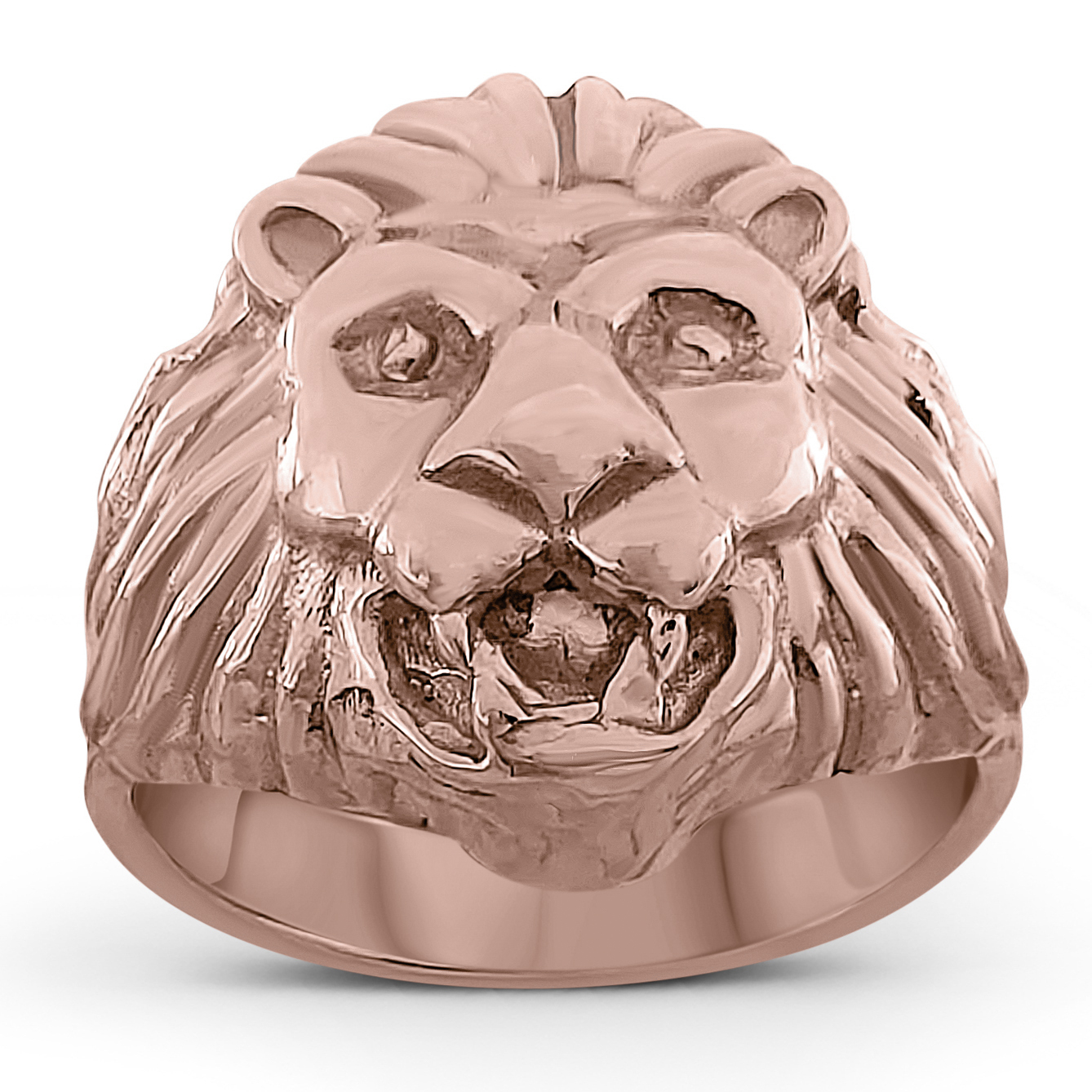 Solid 18K Rose Gold Mens Lion Ring, Classic Lion Ring Size 5 - 15