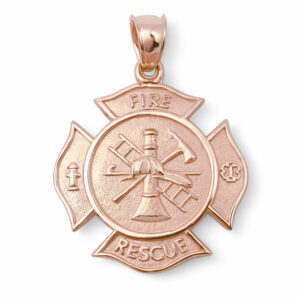 Solid 18K Rose Gold Firefighter Fire Rescue Maltese Cross Pendant