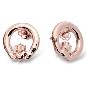Solid 10K Rose Gold Claddagh Earrings 10mm, Irish Claddagh Jewelry