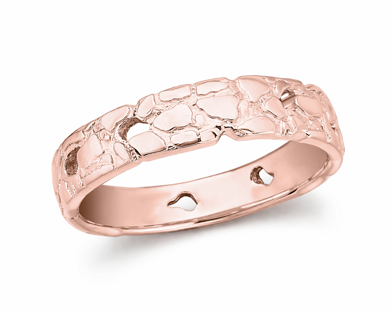 Solid 10K Rose Gold Nugget Ring Band, 5mm Mens Gold Ring, Sizes 1 - 15