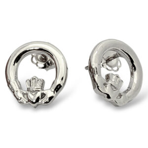 Solid 10K White Gold Claddagh Earrings 10mm, Irish Claddagh Jewelry