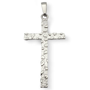 Solid 10K White Gold Nugget Cross Mens Gold Cross Pendant, 3.8 grams, 2 3/8"