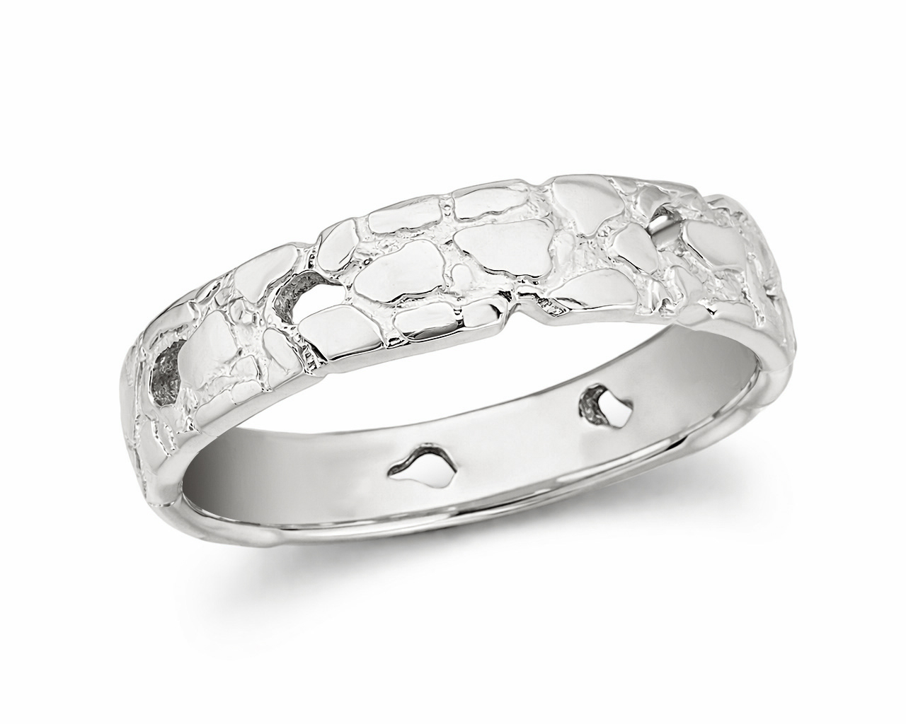 Solid 10K White Gold Nugget Ring Band, 5mm Mens Gold Ring, Sizes 1 - 15
