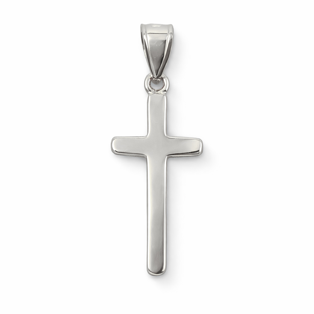 Solid 10K White Gold Plain Cross Handmade Small Gold Cross Pendant, 3/4" long