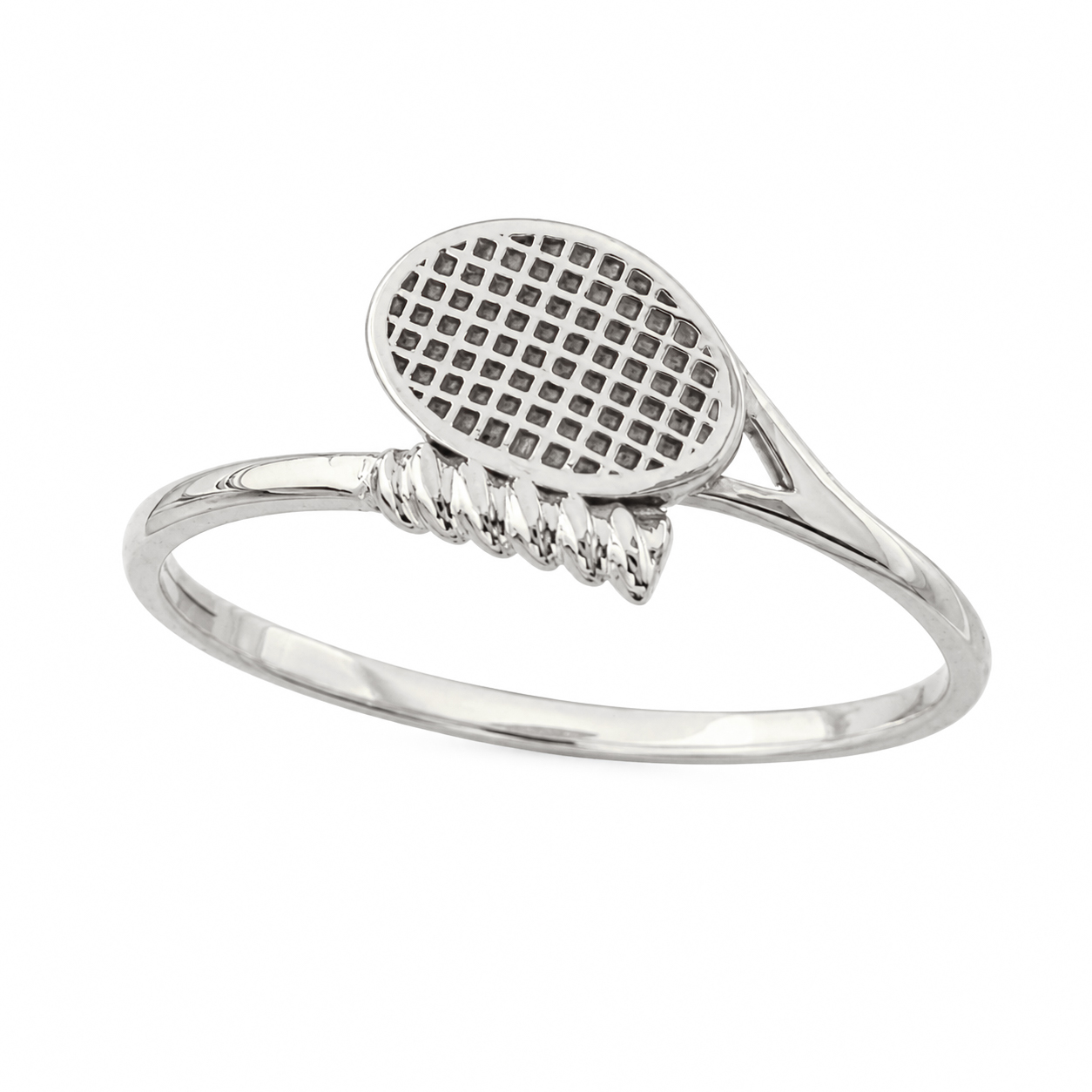 Solid 10K White Gold Tennis Ring Womens Tennis Racket Ring Size 3-12