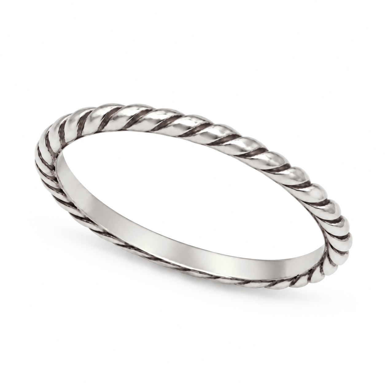 Solid 10K White Gold Twist Ring for Women, Twisted Rope Band, Stacking Ring