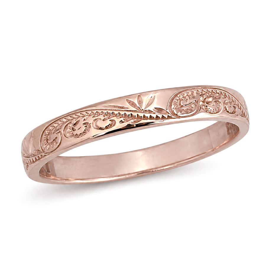 Solid 10K Women's Rose Gold Ring Engraved Hawaiian Scroll Ring 4mm Size 1 - 12
