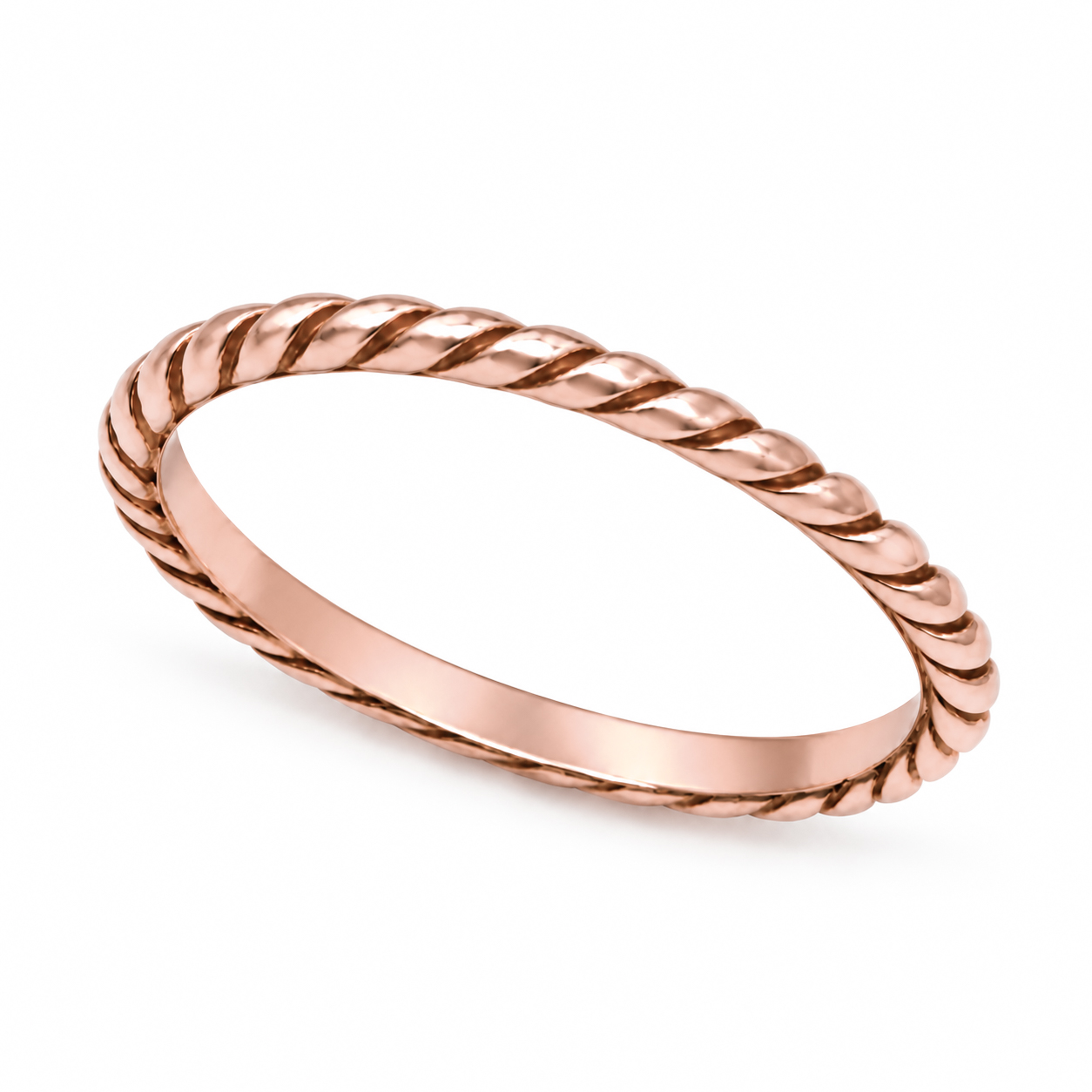 Solid 10K Rose Gold Twist Ring for Women, Twisted Rope Band, Stacking Ring