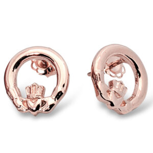 Solid 14K Rose Gold Claddagh Earrings 10mm, Irish Claddagh Jewelry