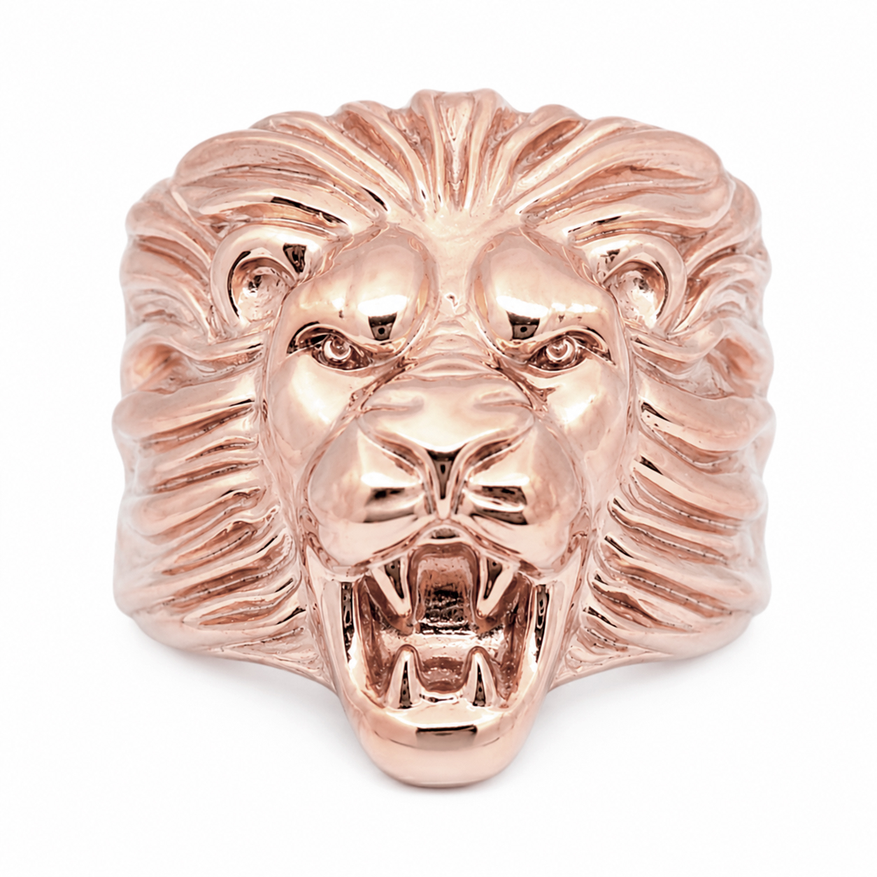 Solid 14K Rose Gold Mens Lion Ring XXL Heavy Roaring Lion Ring Size 5 - 15