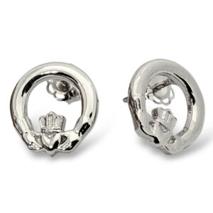 Solid 14K White Gold Claddagh Earrings 10mm, Irish Claddagh Jewelry