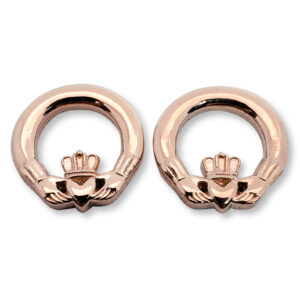 Solid 18K Rose Gold Claddagh Earrings 16mm, Irish Claddagh Jewelry