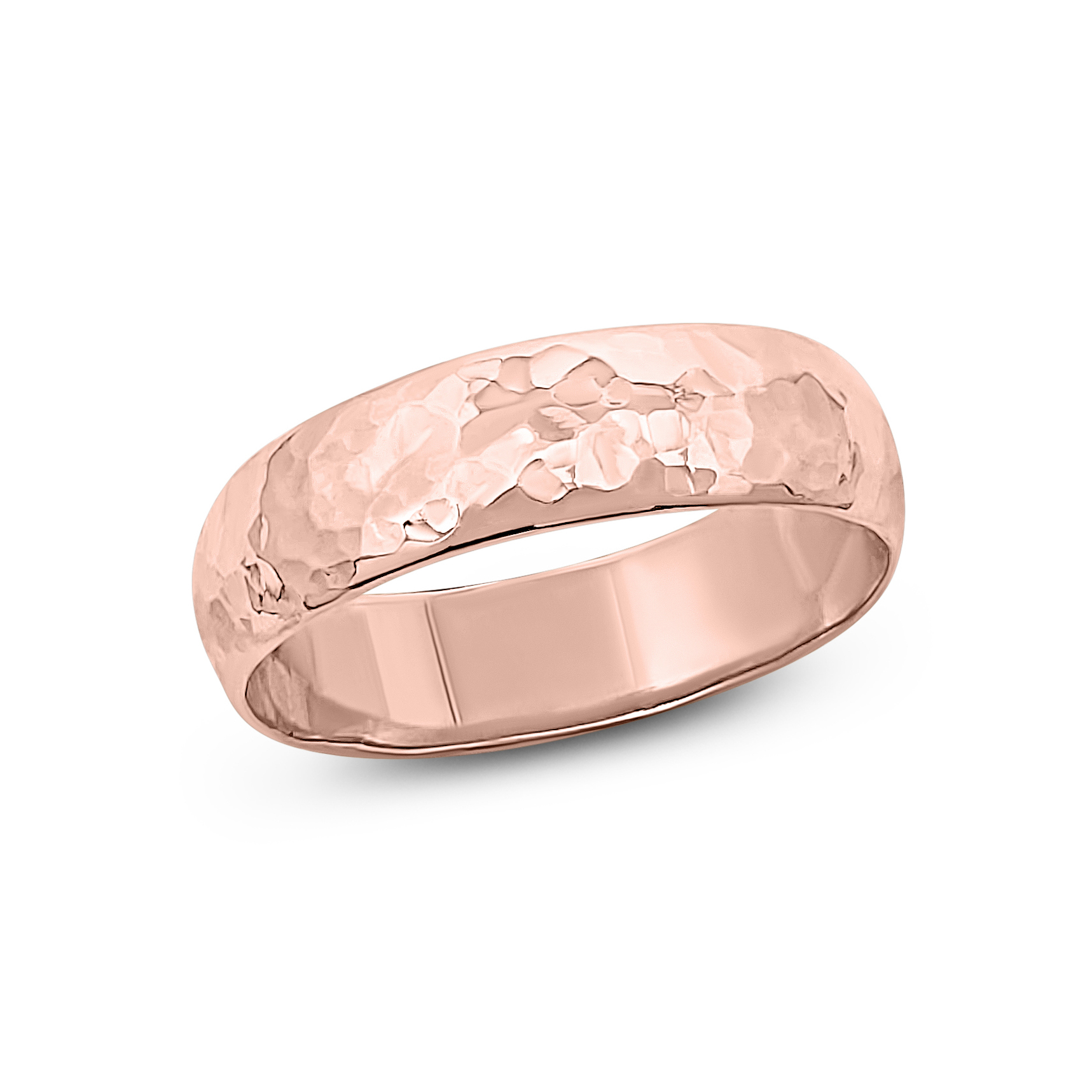 Solid 18K Rose Gold Hammered Ring Handmade 5mm Hammer Texture Band, Real Gold Wedding Band