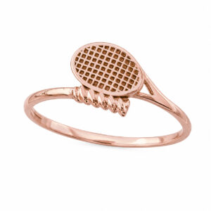 Solid 18K Rose Gold Tennis Ring Womens Tennis Racket Ring Size 3-12
