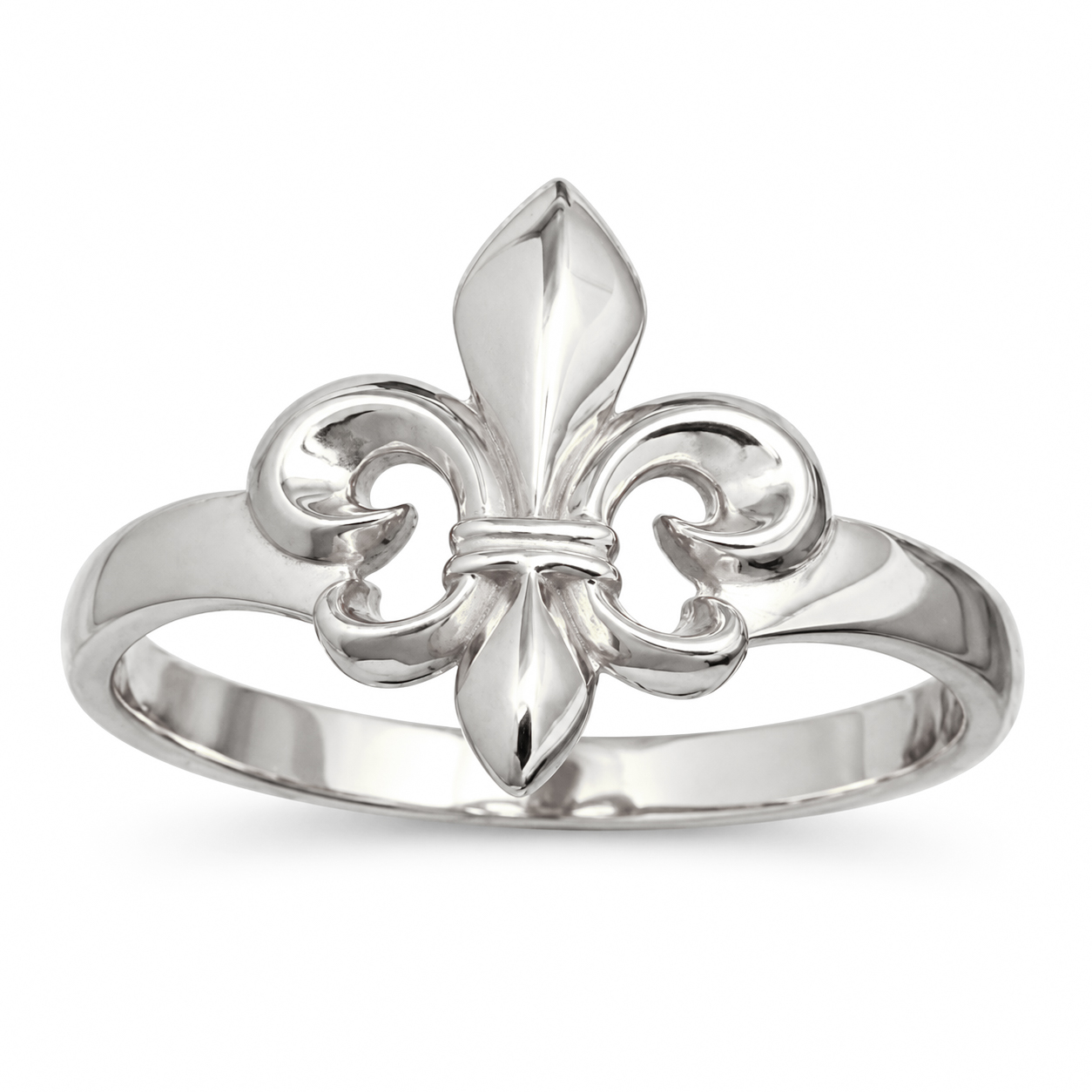 Solid 18K White Gold Fleur de Lis Ring, Sizes 3 - 12, French Lily Ring