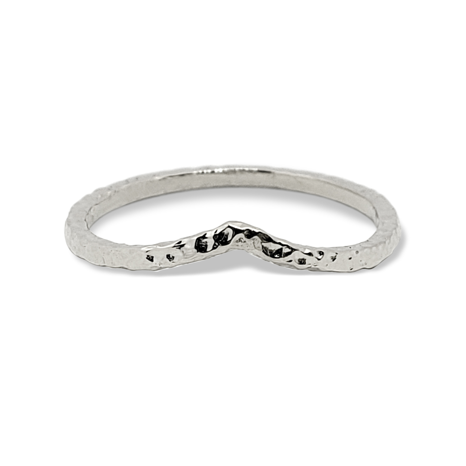 Solid 18K White Gold Hammered Ring Gold Chevron Ring Size 1 - 12