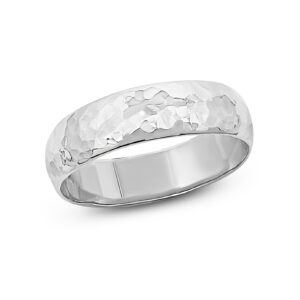 Solid 18K White Gold Hammered Ring Handmade 5mm Hammer Texture Band, Real Gold Wedding Band