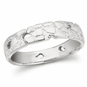 Solid 18K White Gold Nugget Ring Band, 5mm Mens Gold Ring, Sizes 1 - 15