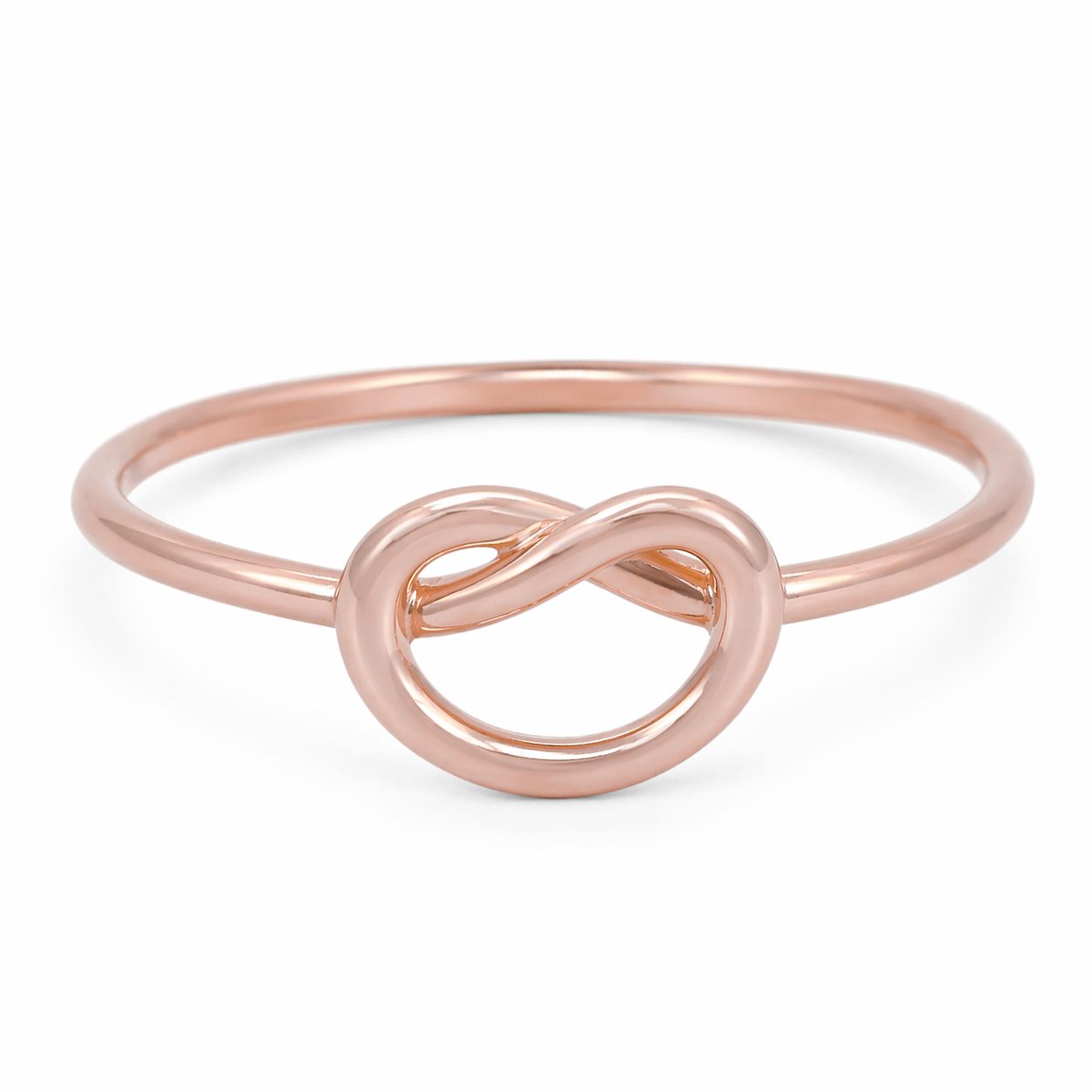 Solid 18K Women's Rose Gold Love Knot Ring Dainty Thin Band Sizes 1 - 12, Midi