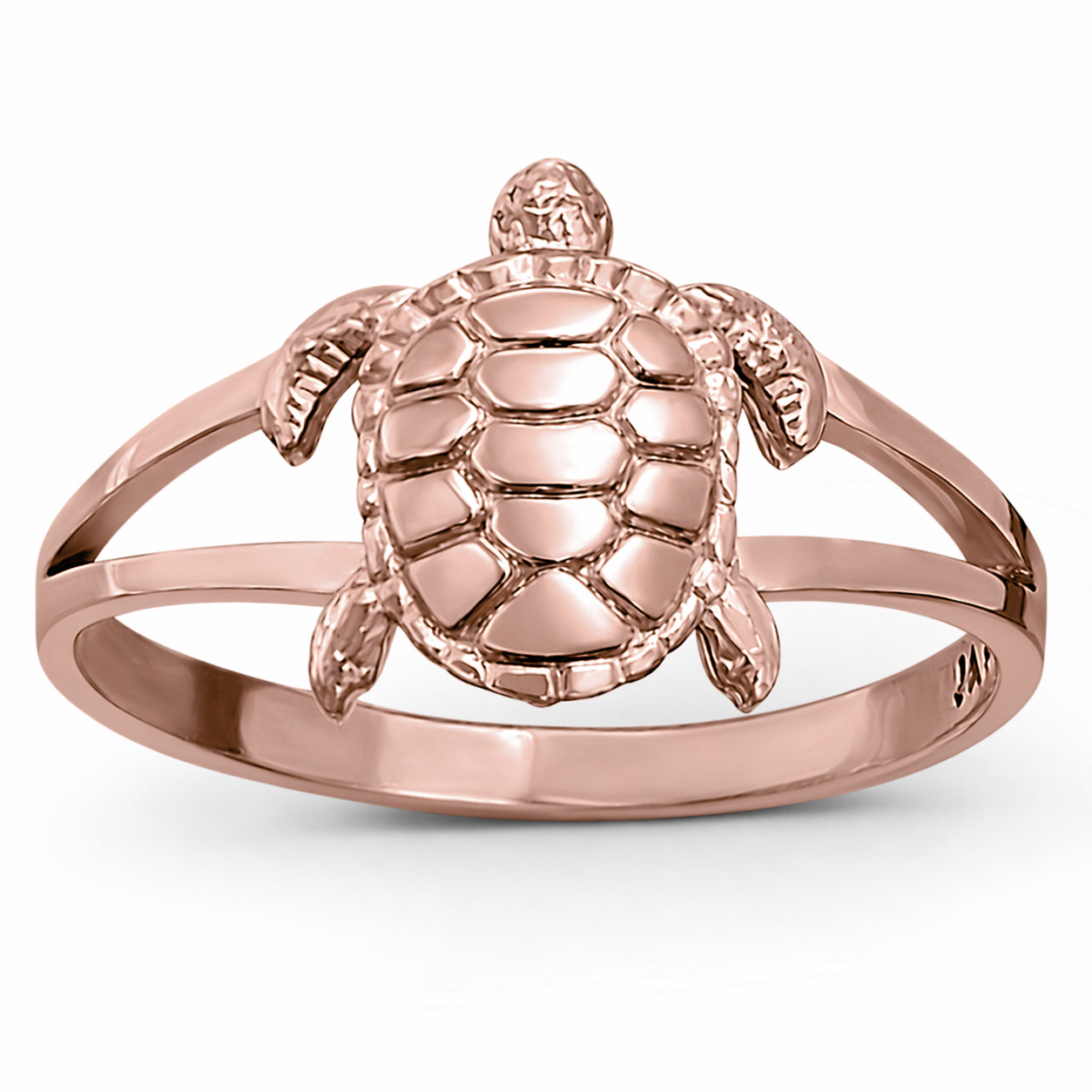 Solid 18K Women's Rose Gold Turtle Ring Jewelry, Sizes 3 - 12