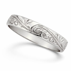 Solid 18K Women's White Gold Ring Engraved Hawaiian Scroll Ring 5mm Size 1 - 12
