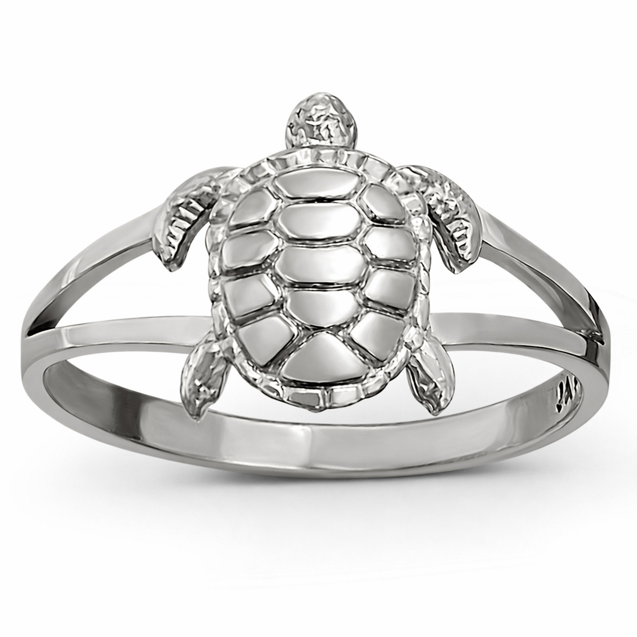 Solid 18K Women's White Gold Turtle Ring Jewelry, Sizes 3 - 12