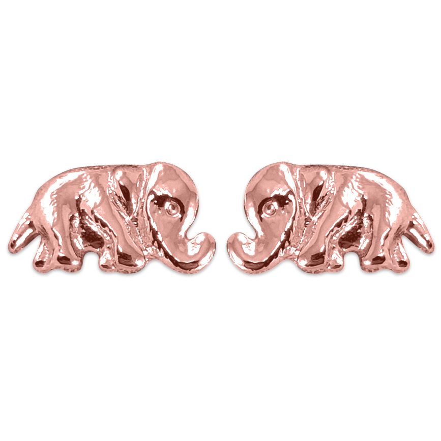 Solid 18K Rose Gold Elephant Earrings, Elephant Jewelry, Stud Earrings All Sizes