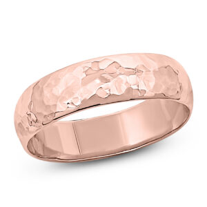Solid 14K Rose Gold Hammered Ring Handmade 5mm Hammer Texture Band, Real Gold Wedding Band