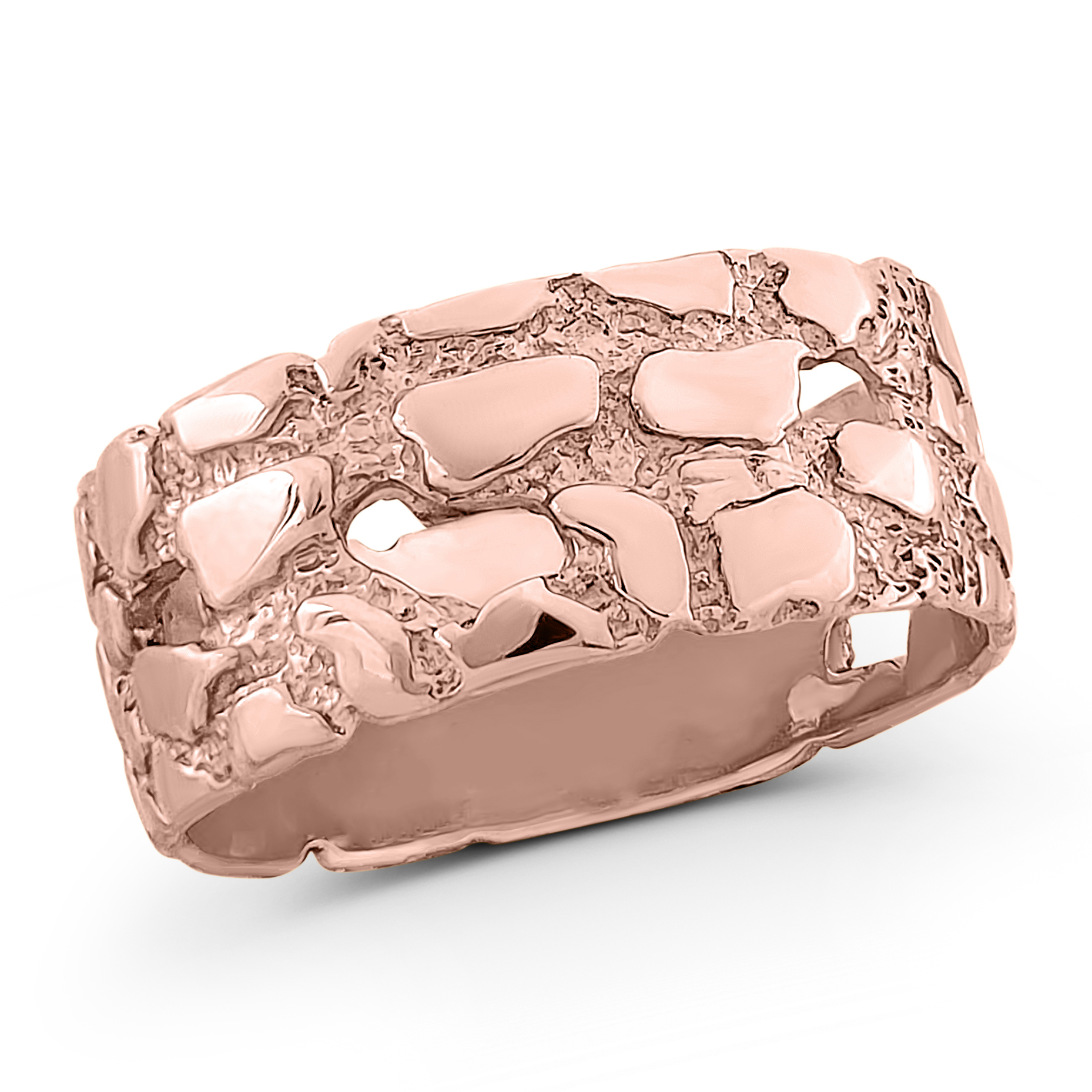 Solid 10K Rose Gold Mens Nugget Band, 9mm Gold Nugget Ring, Size 5