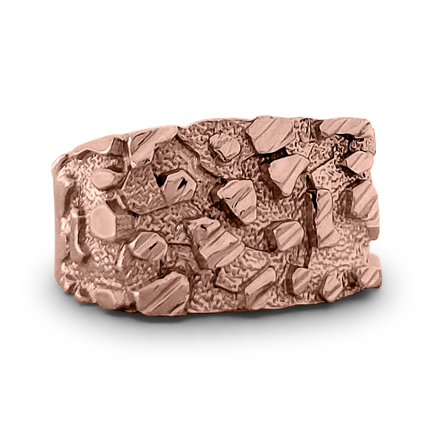 Solid 10K Rose Gold Mens Nugget Ring Diamond Cut Heavy Wide Face, Size 5 - 15