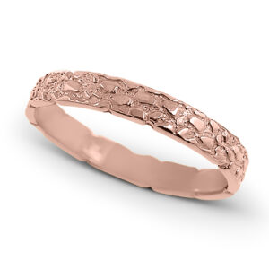 Solid 14K Rose Gold Nugget Band, 3mm Gold Nugget Ring, Sizes 1 - 15