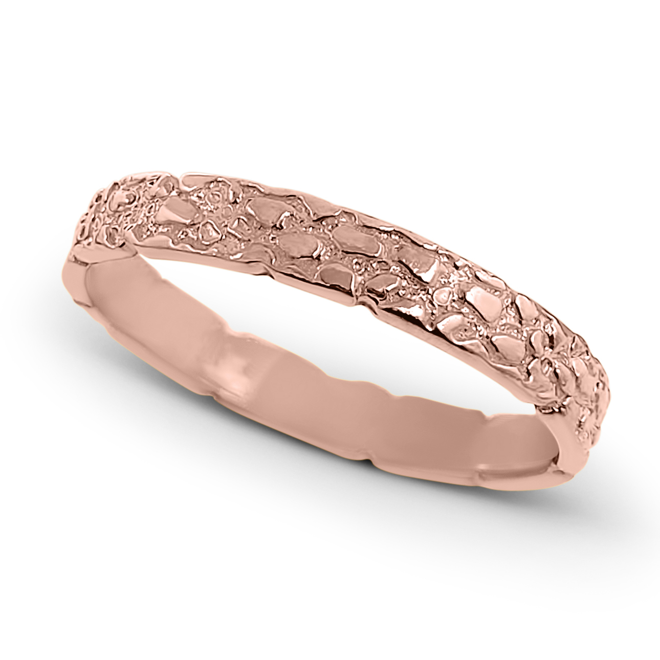 Solid 18K Rose Gold Nugget Ring Band, 3mm Mens Gold Ring Sizes 1 - 15