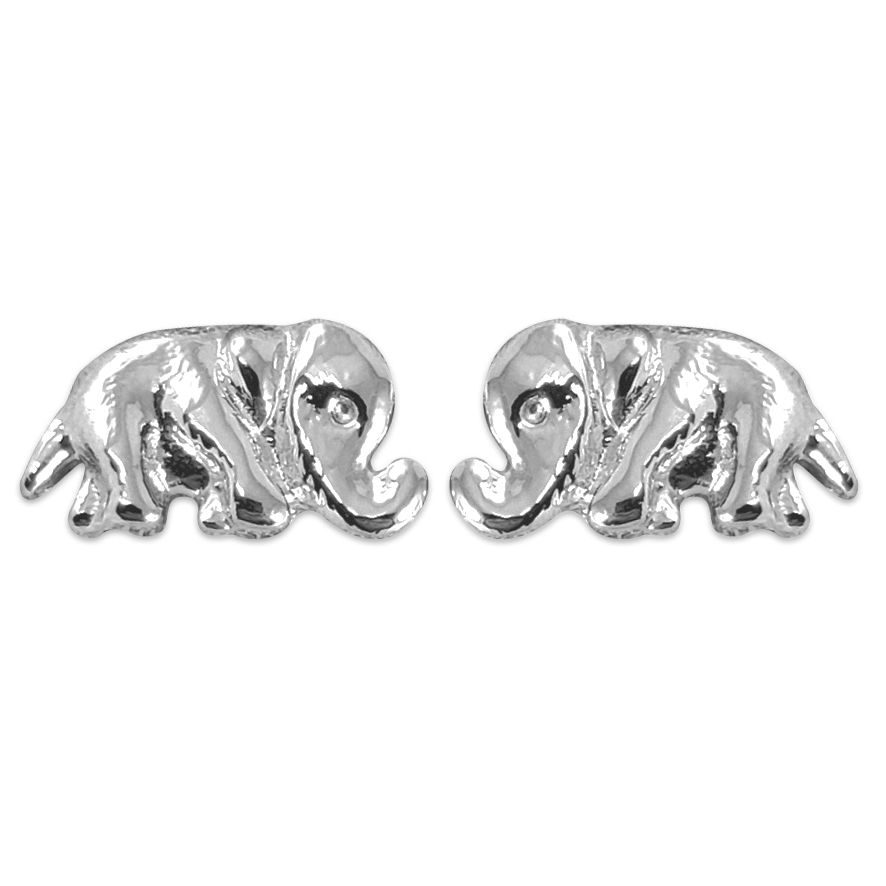 Solid 18K White Gold Elephant Earrings, Elephant Jewelry, Stud Earrings All Sizes